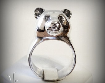 Silver Panda Ring, Panda Gifts Panda Bear Jewelry, Wildlife Ring, Sterling Silver Jewelry, Animal Ring, Heavy Silver Ring, Men's Ring