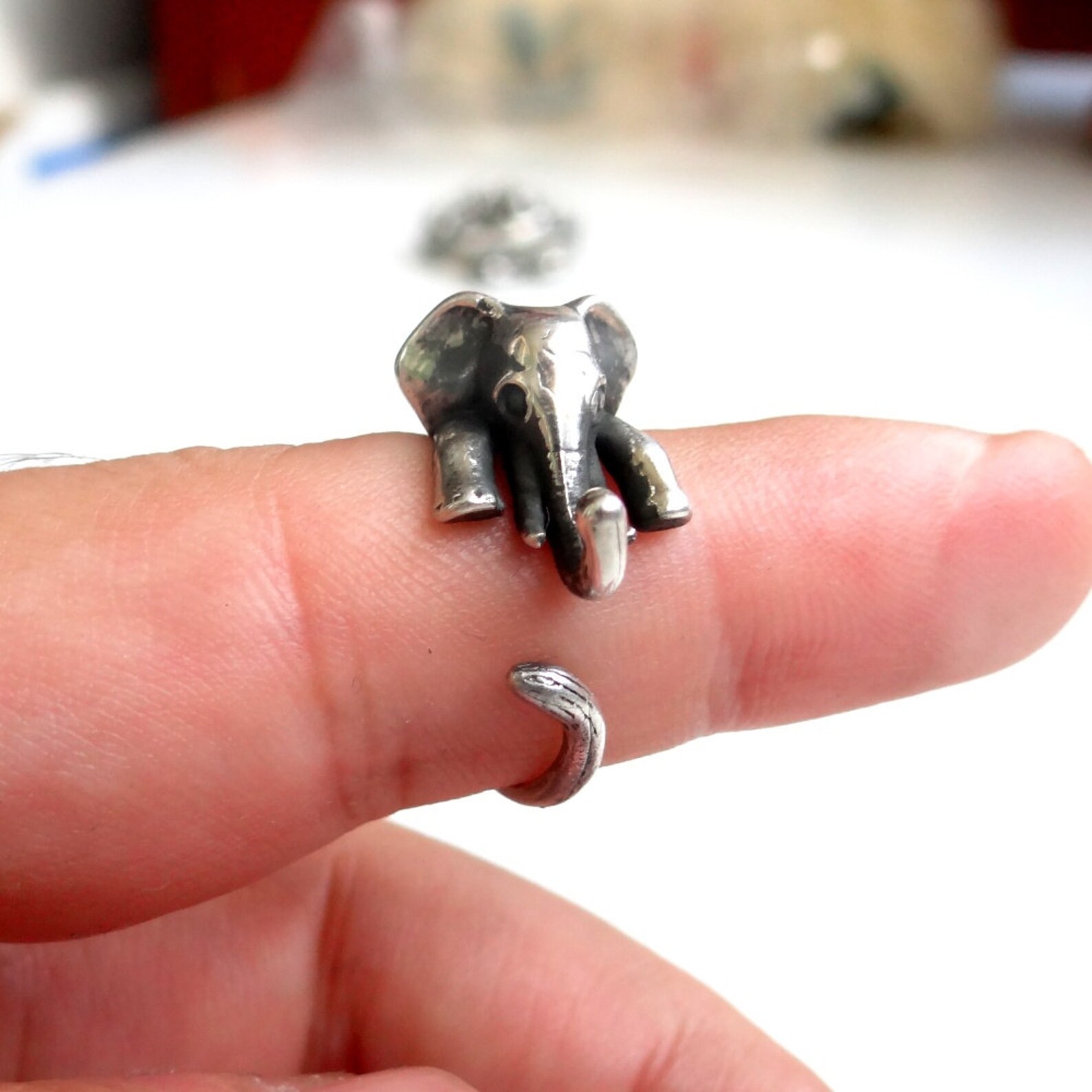 Elephant Ring Animal Ring Adjustable Ring Silver Elephant Etsy