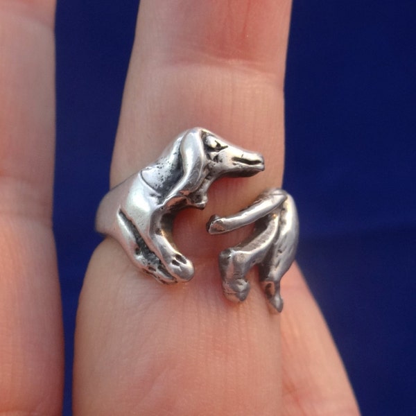 Dachshund Ring In Sterling Silver, Dog Ring, Animal Ring, Gift Dog Jewelry, Jewellery Animal Jewelry Cute Puppy Ring