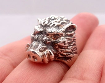 Wild boar ring silver, solid silver ring, sterling silver ring animal motive, wild pig