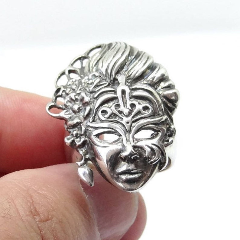 925 Sterling Silver Venice Mask Ring, Handmade Silver Ring, Masquerade Ring in Sterling Silver, Unique Silver Ring, Ring Silver, Silver Ring image 1