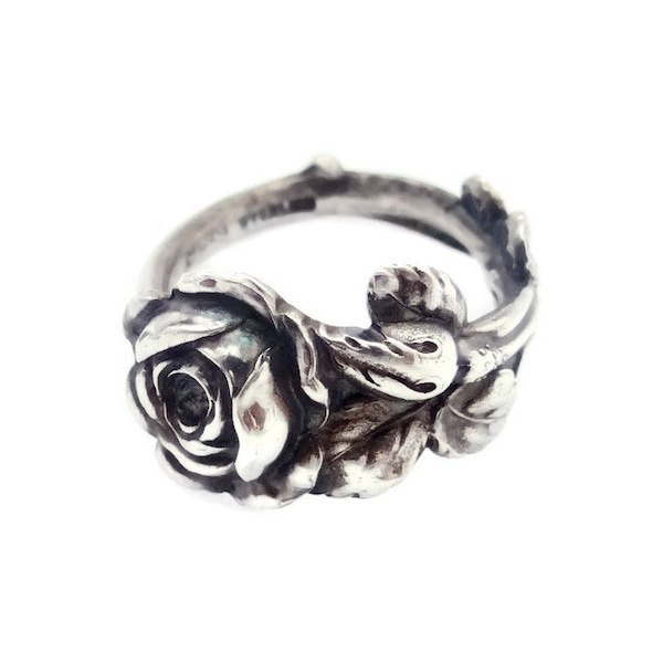 Spoon ring tea rose, spoon jewelry, flower silver rings