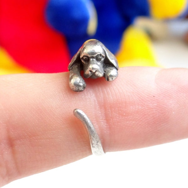 Cocker Spaniel Puppy Ring, Sterling Silver Dog Ring, Handmade Adjustable Ring, Nature Inspired Wildlife Jewelry