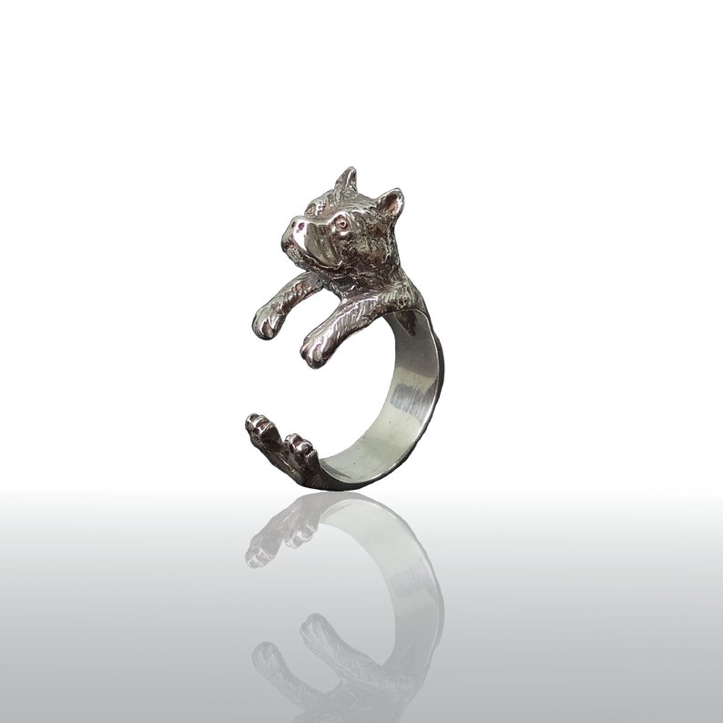 Pitbull ring in sterling silver, silver Pit bull ring, Pitbull puppy, Dog ring, Animal jewelry image 8