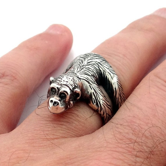 Sterling Silver Chimpanzee Ring Monkey Ring Silver Ring - Etsy