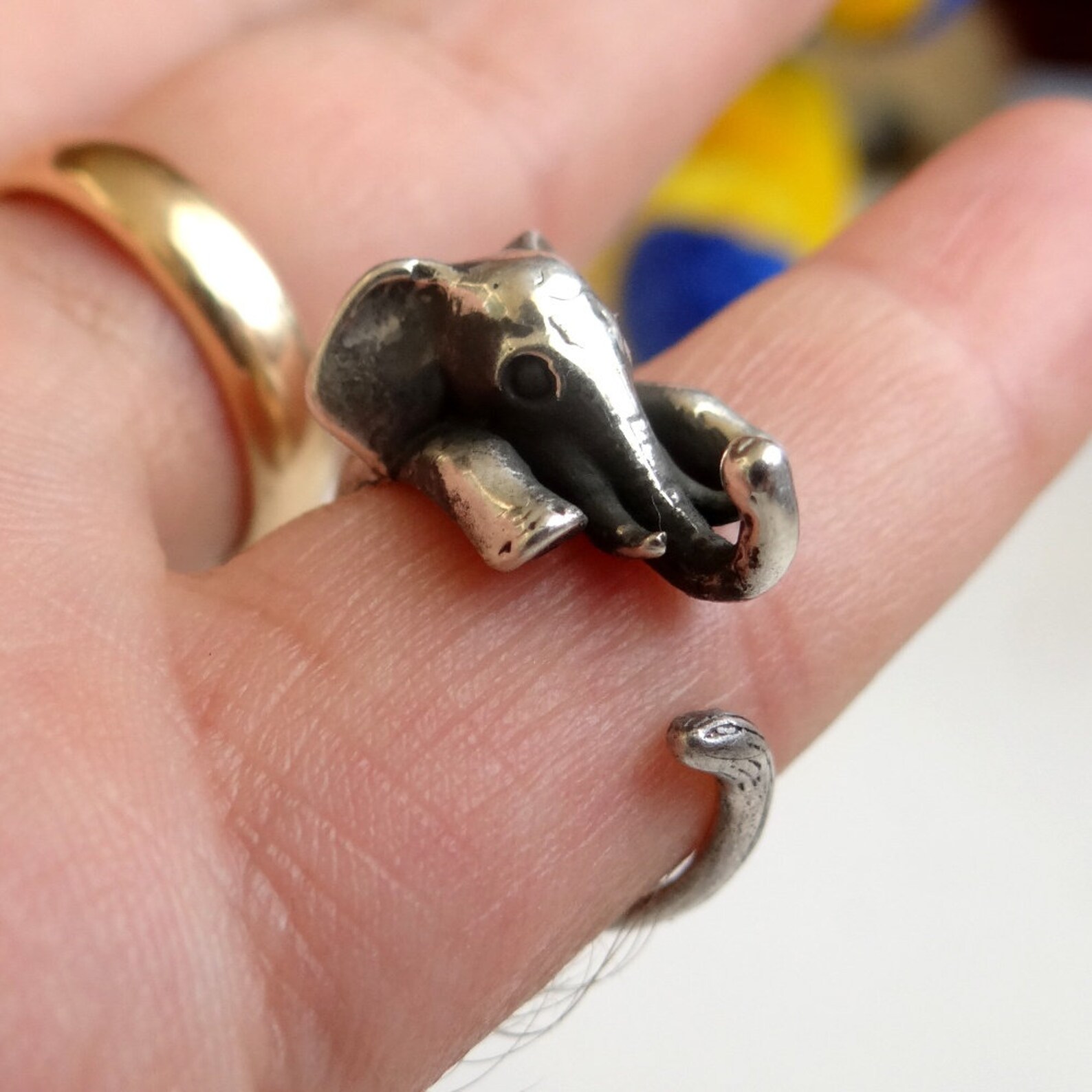 Elephant Ring Animal Ring Adjustable Ring Silver Elephant Etsy