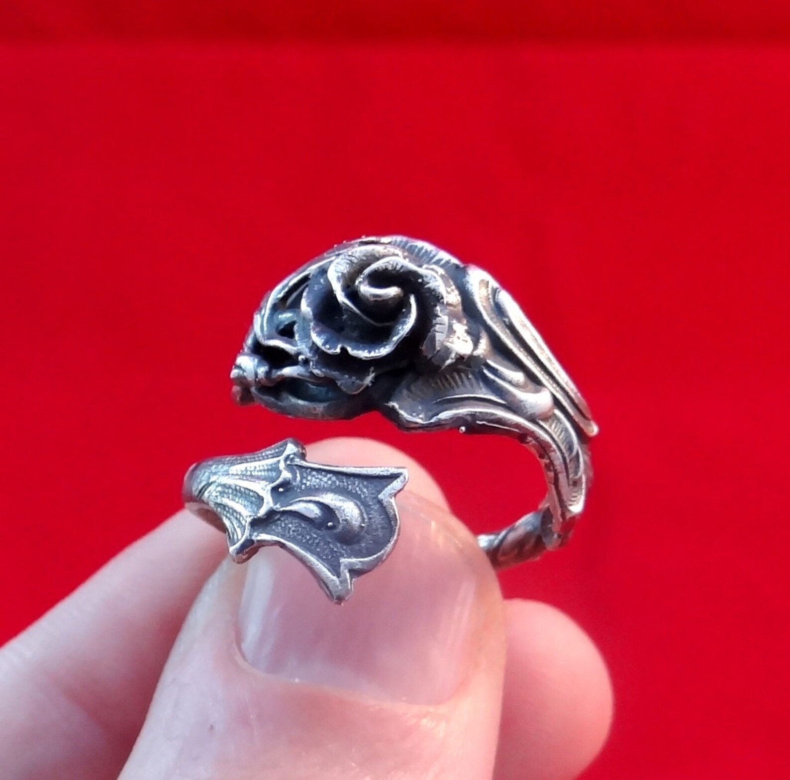 Silver Spoon Ring With Rose Sterling Silver Rose Ring Black Etsy
