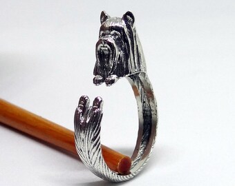 Silky Terrier Ring, Sterling Silver Ring, Dog Wrap Ring, Animal Ring, Cute Silver Ring, Adjustable Ring, Handmade Ring, Dog Jewelry, Unique