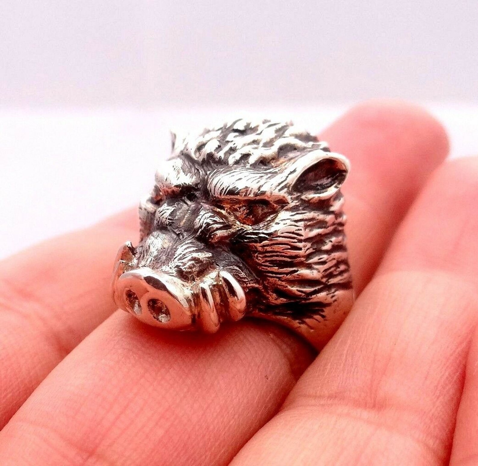 Wild Boar Ring Sterling Silver Ring Animal Ring Animal Etsy