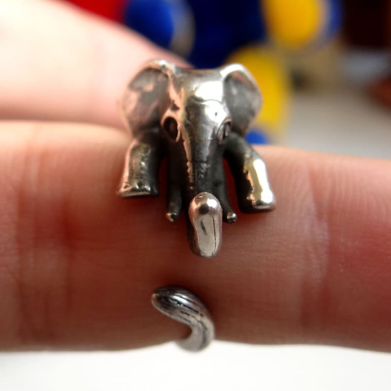Elephant Ring Animal Ring Adjustable Ring Silver Elephant Etsy