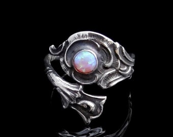 Pink Opal Spoon Ring ~ White Opal Spoon Ring ~ Two Opal Color Options ~ Thumb Ring ~ Silver Spoon Jewelry ~ Bypass Spoon Ring