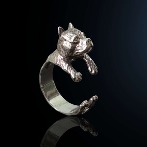 Pitbull ring in sterling silver, silver Pit bull ring, Pitbull puppy, Dog ring, Animal jewelry image 1
