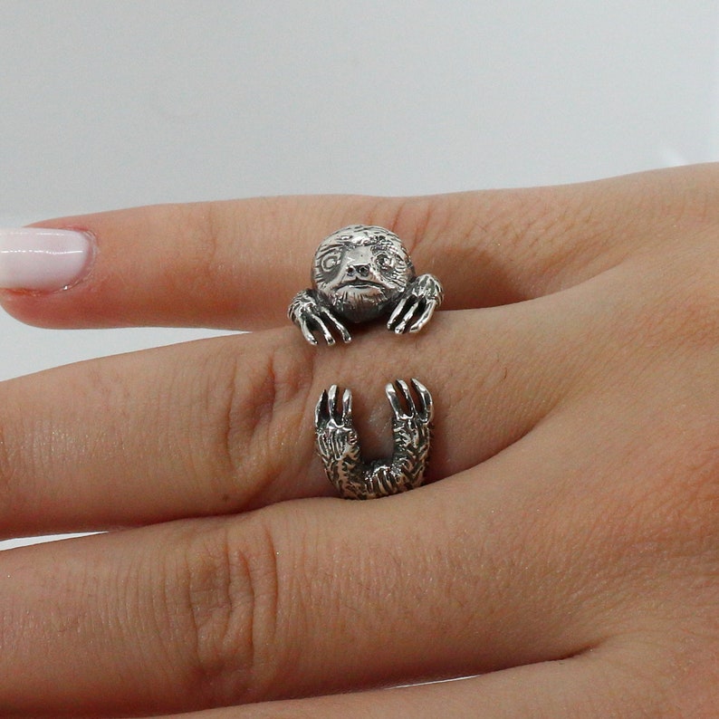 Bague paresseux, bague en argent sterling, bijoux paresseux en argent, bague animale image 8