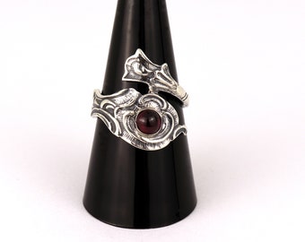 Silver Spoon Ring With Garnet Stone, Garnet Ring, Sterling Silver Ring With Natural Garnet, Spoon Jewelry