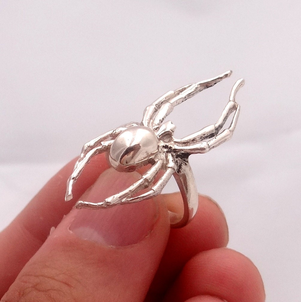 Silver Spider Ring Sterling Silver Ring Spider Black Widdow Etsy