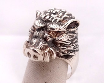 Wild Boar Ring, Sterling Silver Ring, Animal Ring, Animal Jewelry, Silver Pig Ring, Wild Pig Ring, Sterling Silver Wild Pig, Vintage Patina