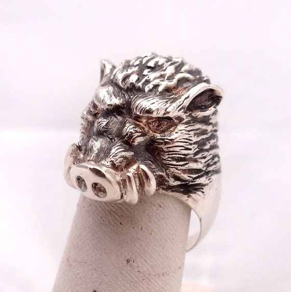 Wild Boar Ring Sterling Silver Ring Animal Ring Animal Etsy