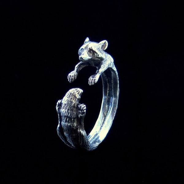 Raccoon Ring, Sterling Silver Ring,  Racoon Ring, Coon Ring, Animal Ring, Animal Jewelry, Silver Raccoon, Ring Racoon, Silver Raccoon Ring