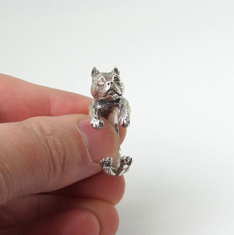 Pitbull ring in sterling silver, silver Pit bull ring, Pitbull puppy, Dog ring, Animal jewelry image 5