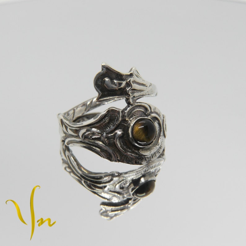 Sterling Silver Genuine Tigers Eye Spoon Ring