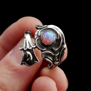 Adjustable Sterling Silver Opal Spoon Ring – Victorian Flower Thumb Ring For Women, S925, Hypoallergenic, Gift - View #10