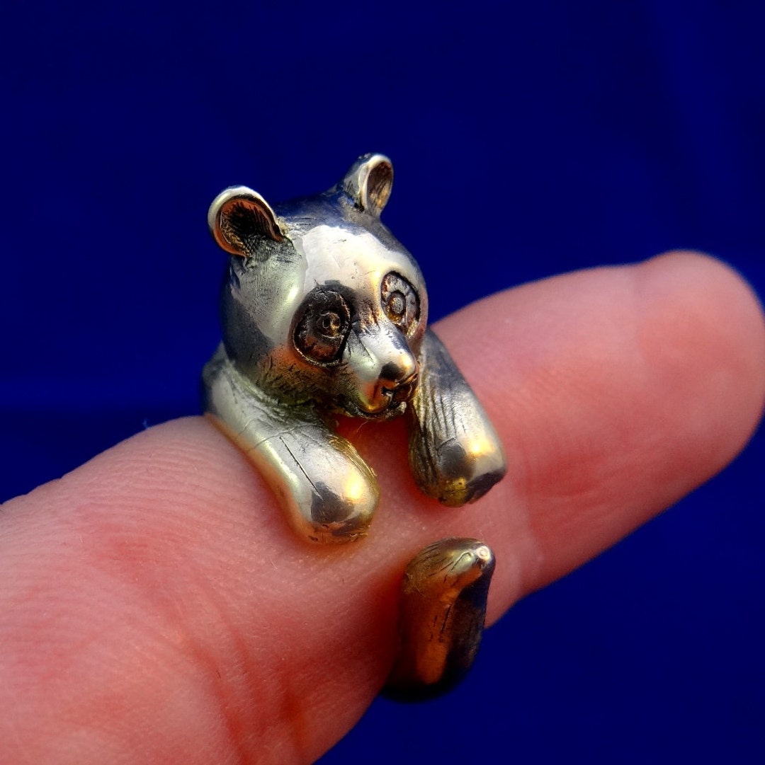 Panda Ring Brass Panda Panda Bear Jewelry Animal Adjustable Etsy