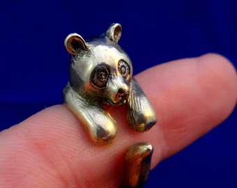 Panda Ring, Brass Panda, Panda Bear Jewelry, Animal Adjustable Ring, Cute Ring, Bear Ring, Panda Jewelry