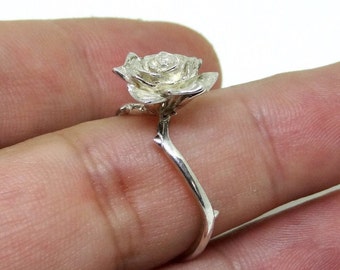 Silver rose ring, handmade silver flower ring