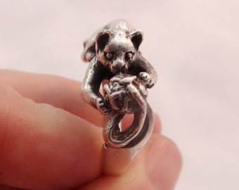 Dancing Cat With Ball Ring Sterling Silver Ring Cute Silver Cat Ring Playing Cat Ring Silver Animal Ring Silver Jewelry Jewellery Handmade