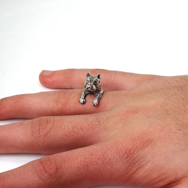 Pitbull ring in sterling silver, silver Pit bull ring, Pitbull puppy, Dog ring, Animal jewelry image 4