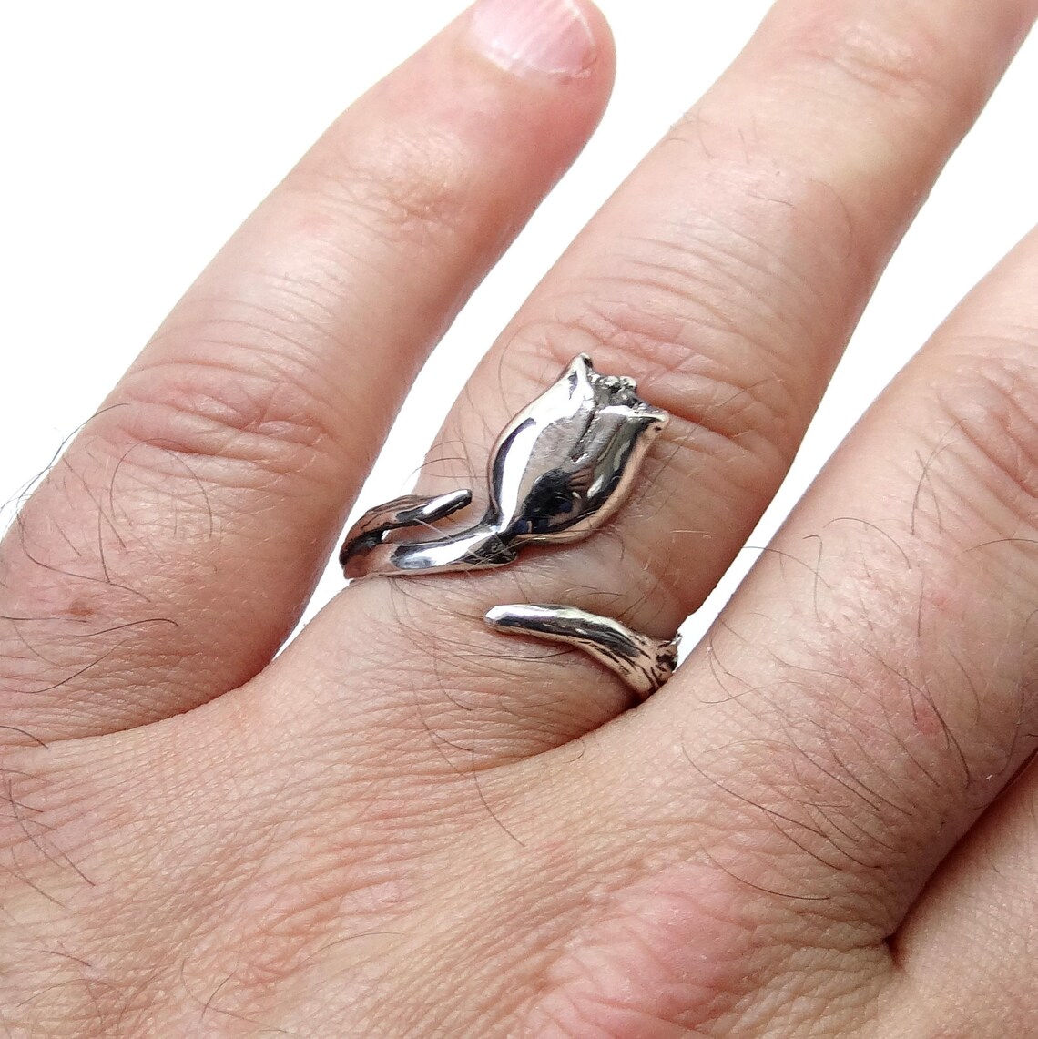 Tulip Ring in Sterling Silver Silver Tulip Ring Flower Ring Etsy