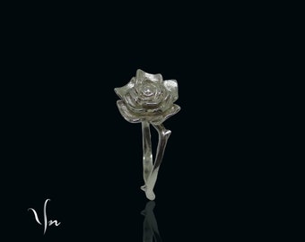 Sterling silver rose flower ring, handmade gift for her