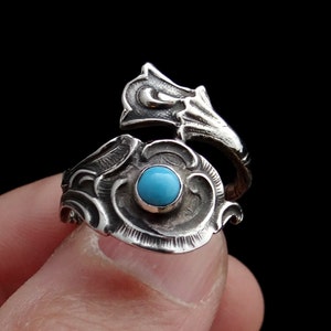 Sterling Silver Spoon Ring, Turquoise Ring, Sterling Silver Ring, Silver Rings, Spoon Jewelry, Turquoise Jewelry, Silver Jewellery image 1