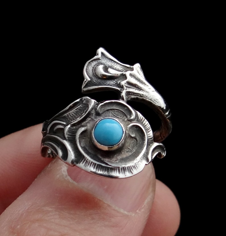 Sterling Silver Spoon Ring, Turquoise Ring, Sterling Silver Ring, Silver Rings, Spoon Jewelry, Turquoise Jewelry, Silver Jewellery image 1