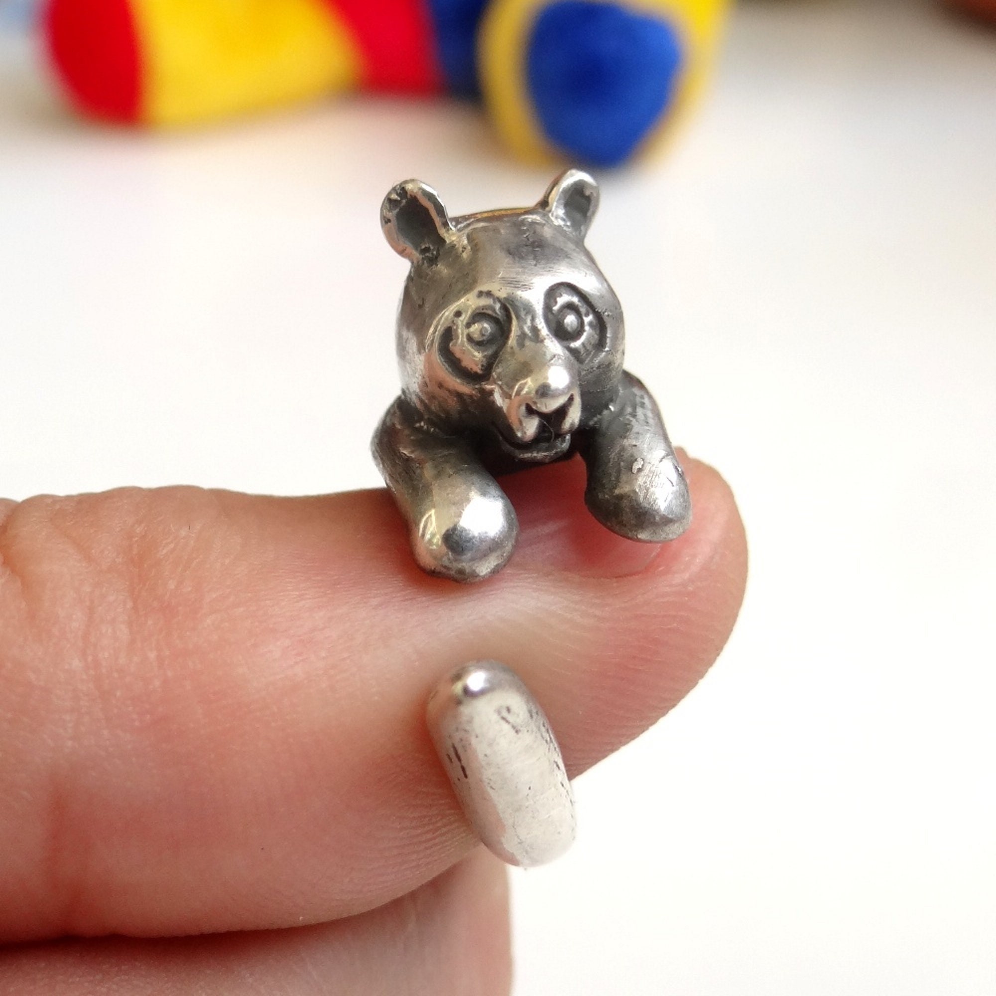Sterling Silver Panda Ring Adjustable Animal Ring Wrap Ring | Etsy