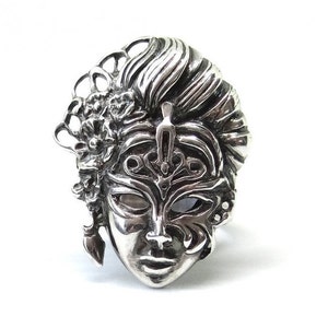 925 Sterling Silver Venice Mask Ring, Handmade Silver Ring, Masquerade Ring in Sterling Silver, Unique Silver Ring, Ring Silver, Silver Ring image 2