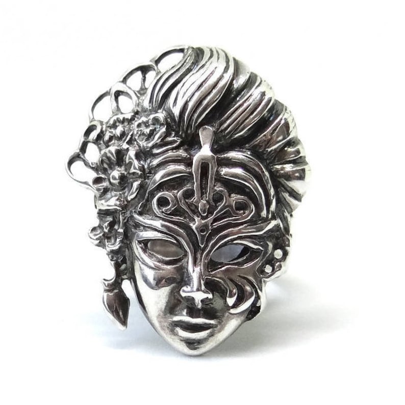 925 Sterling Silver Venice Mask Ring, Handmade Silver Ring, Masquerade Ring in Sterling Silver, Unique Silver Ring, Ring Silver, Silver Ring image 2