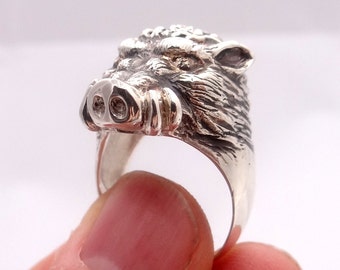 Wild pig ring, silver wild boar, sterling silver animal ring, ring silver, animal jewelry