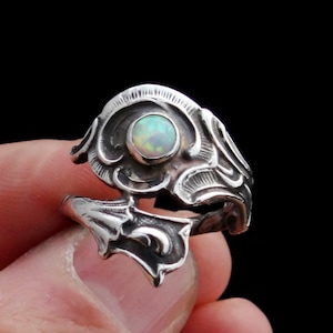 Opal Ring, Sterling Silver Ring, Silver Opal Ring, Spoon Ring, Handmade Ring, Opal Spoon Ring, Gemstone Ring, Vintage Patina, Opal Jewelry