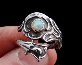 Opal Ring, Sterling Silver Ring, Silver Opal Ring, Spoon Ring, Handmade Ring, Opal Spoon Ring, Gemstone Ring, Vintage Patina, Opal Jewelry