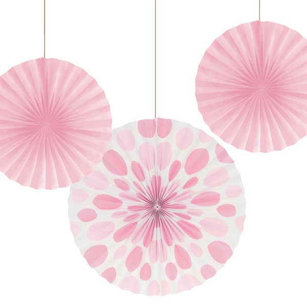 Paper Solid And Polka Dot Light Pink Paper Party Fan, Party Decor, Birthday Decor, Birthday Supplies, Party Supplies, Weddings, Baby Shower