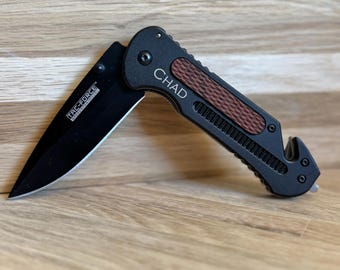 Engraved Pocket Knife, Groomsmen Gift, Personalized Knife, Black Pocket Knife, Birthday Gift, Gift for Men, Gift for Dad, Gift for Him