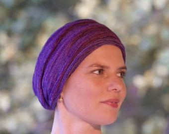 UK Rich Purple Turban Head Wrap - Alopecia & Chemo Cotton Head Cover, Comfy Soft Full Head Scarf, Hair Loss Headwear, UK Orders Ship from UK