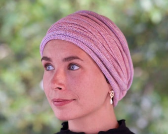 USA Pinks: Pearly, Lilac Turban/Head Wrap  Alopecia  Chemo Head Cover, Full Head Scarf, Hair Loss Headwear, full head coverage USA shipping