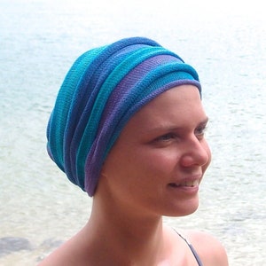 Ocean Blues Cover All Head wrap -Turban Wrap - Chemo Hair Scarf  USA orders ship from USA