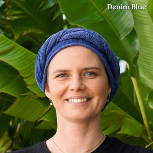 USA Blues: Lapis, Denim Turban/Head Wrap - Full head coverage, Alopecia ,Chemo Head Scarf, Hair Loss Headwear, USA Orders Ship from Nevada afbeelding 4