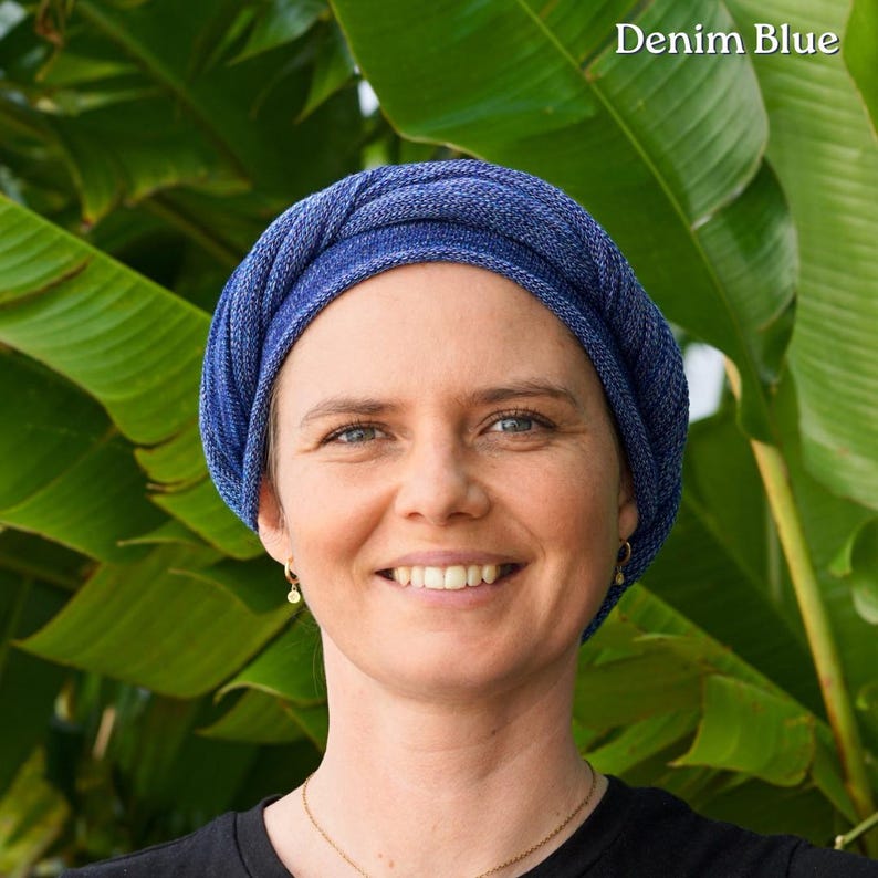 USA Blues: Lapis, Denim Turban/Head Wrap - Full head coverage, Alopecia ,Chemo Head Scarf, Hair Loss Headwear, USA Orders Ship from Nevada afbeelding 4