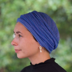 USA Pastel or denim Blues Turban/Head Wrap - for hair loss - Alopecia, Chemo Headwear Full Head Coverage, Soft Cotton, USA dispatch