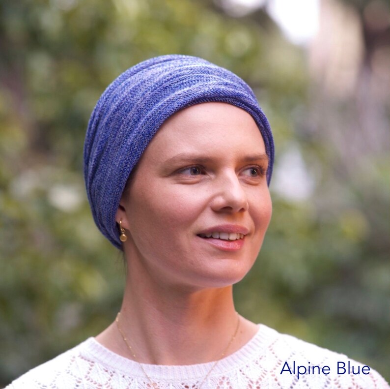 Blues Lapus Vivid or Alpine Cover All Head wrap Turban Wrap Chemo Hair Scarf USA orders ship from USA Alpine Blues
