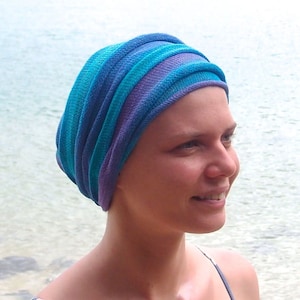 Rainbow and other colours Cover All Head wrap Turban Wrap Chemo Hair Scarf Made and hand dyed in Australia choice of colours Pure Ocean Blues